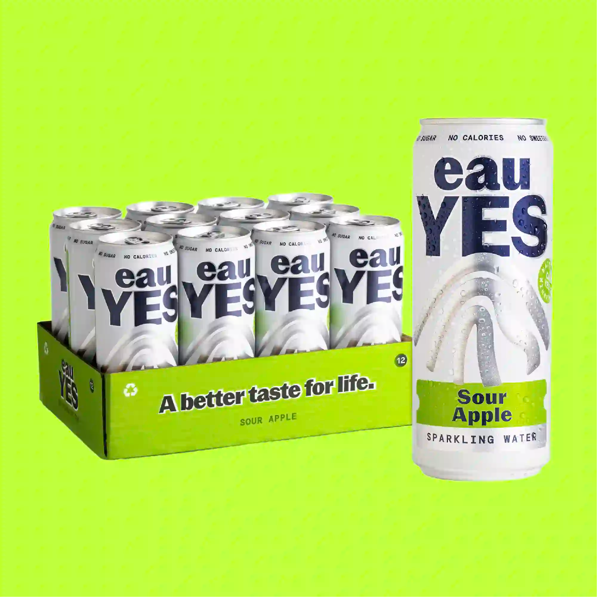eauYES sour apple sparkling water 12 cans in a box