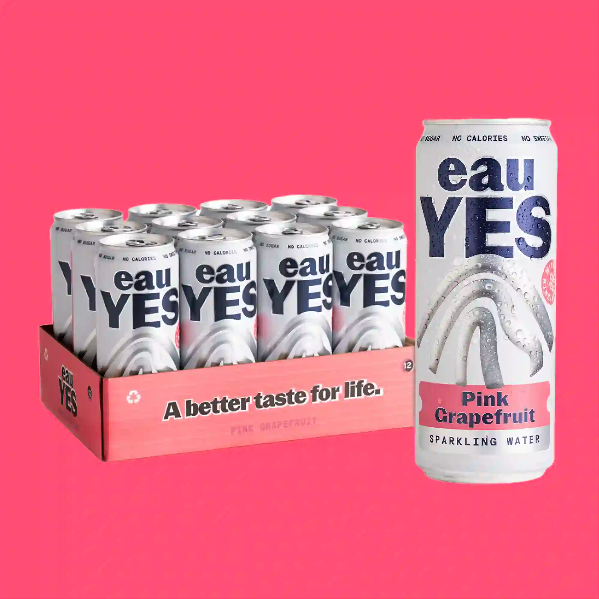 eauYES water pink grapefruit sparkling water 12 cans inside box