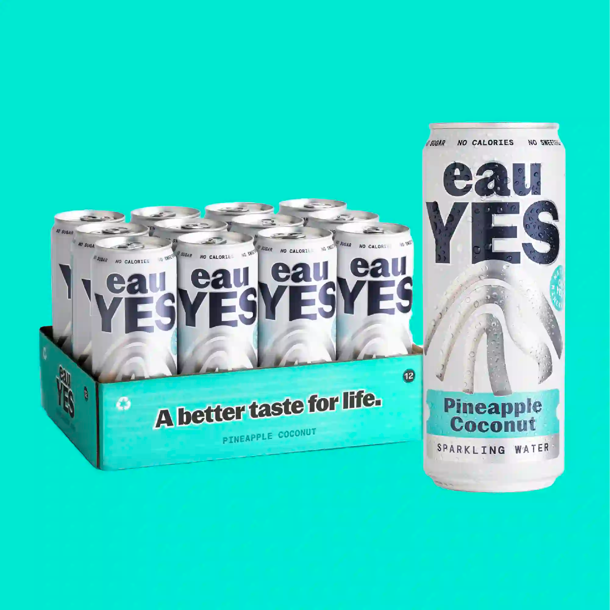eauYES pineapple coconut sparkling water 12 cans in box